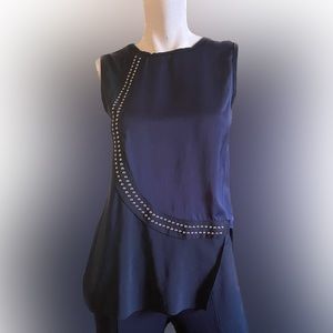 Zara two tone with studs tank top sleeves blouse mod cutting edge rock contempo